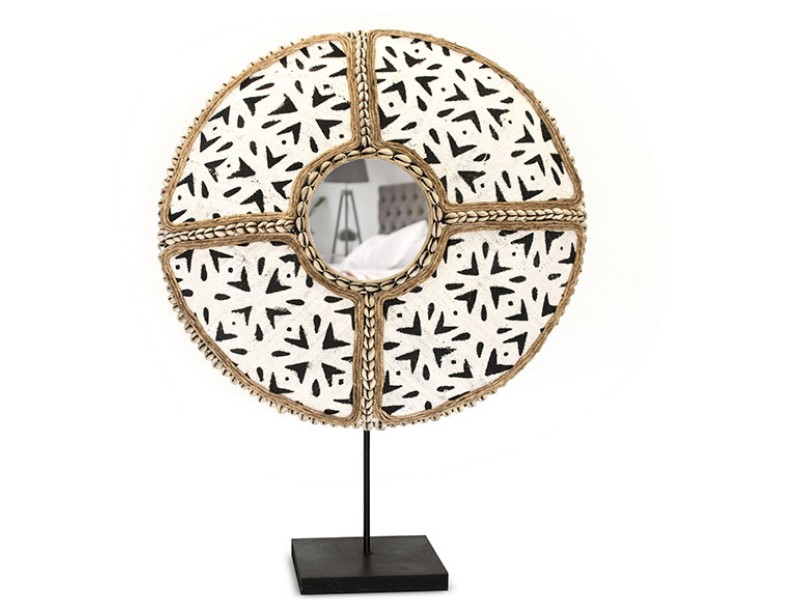 African Shield Mirror Design With MudCloth and Cowrie Cross African Shield Mirror Design With MudCloth and Cowrie Cross